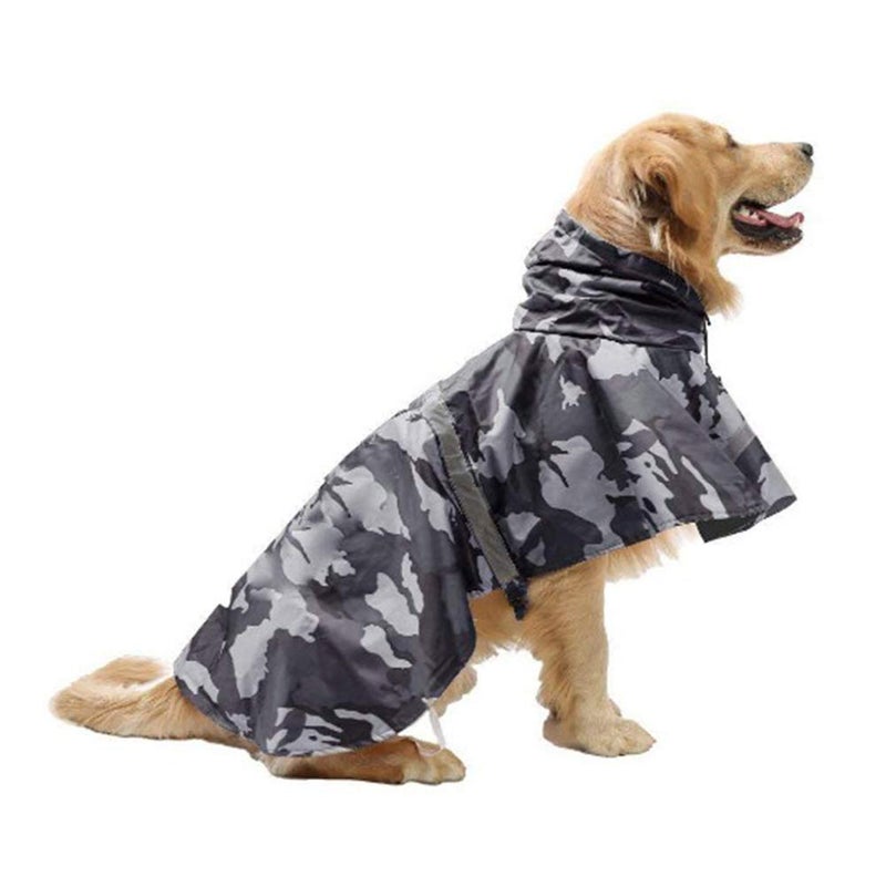 Mikayoo Large Dog Camouflage Raincoat Ajustable Pet Waterproof Clothes Lightweight Rain Jacket Poncho Hoodies with Strip Reflective(Gray L) - Image 1